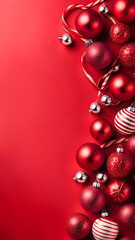red christmas background, decoration, ball, holiday, celebration, xmas, ornament, ai generated 