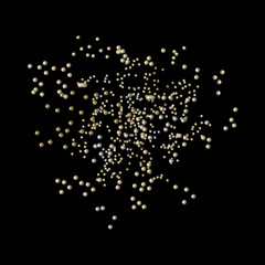 illustration for the new year 2023, fireworks, explosion of golden pearls, artistic and shiny entangled patterns on a black background