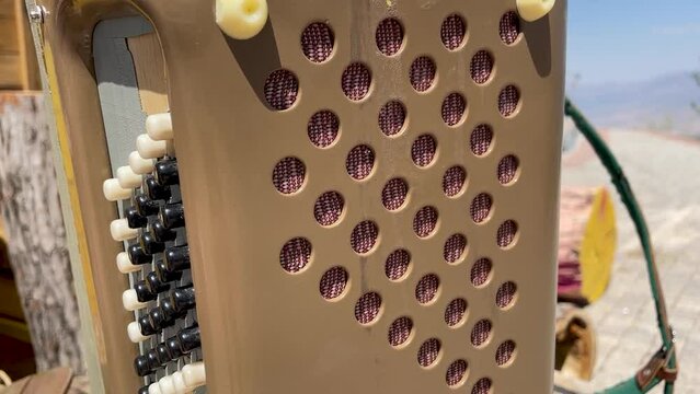 accordion, old vintage musical instrument close up