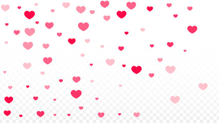 Hearts Confetti Falling Background. St. Valentine's Day pattern. Romantic Scattered Hearts Design Element. Love. Sweet Moment. Gift. Cute Element of Design for Sales or Celebration.