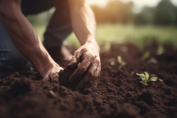 Closeup Hand Holding Soil for Agriculture or Planting. Generative Ai.