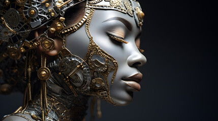 Steampunk Inspired Metallic Female Mask with Intricate Details