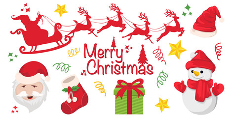 Christmas collection with santa claus, Christmas tree, garland, gifts, deer, star,snow,candy and other decoration,illustration.Perfect for your Christmas and New Year flayer,invitations,greeting cards