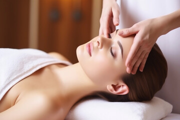Obraz na płótnie Canvas Attractive Asian Woman Enjoying a Relaxing Massage at Spa. Generative Ai.