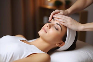 Fototapeta na wymiar Facial Massage Therapy in Beauty Clinic. Generative Ai.