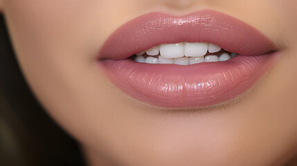 Fototapeta premium Soft Pink Lips with a Natural Gloss Finish.
