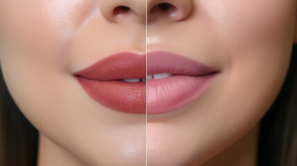 Before and After Lip Makeup Close-up Shot