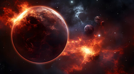 Cosmic Landscape with Luminous Nebula and Alien Planet
