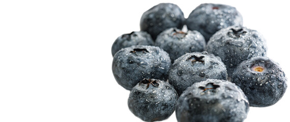 Fruits and vegetables: group of fresh wet blueberries, close-up shot