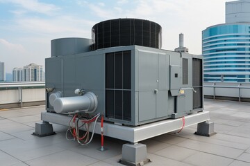 A large rooftop air conditioner unit. Generative AI