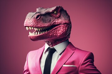 t rex man in suit, in the style of wealthy portraiture