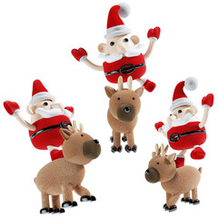 christmas santa claus with deer in three angle 3d illustration