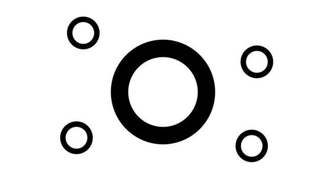 Zoom in and out animation the circle symbol. Large black symbol in the center and four small symbols around. Seamless looped 4k animation on white background