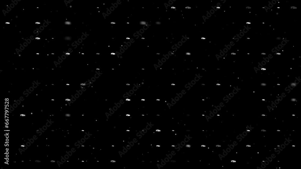 Poster template animation of evenly spaced sport car symbols of different sizes and opacity. animation of t