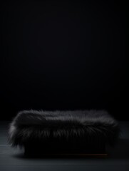 Black Fur Minimalistic Product Podium. The Stage for Product Presentation on Black Background. Geometric Platform Pedestal. Ai Generated Vertical Podium Mockup for a Product advertisement.