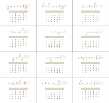 Almanaque con los meses 2024, editable