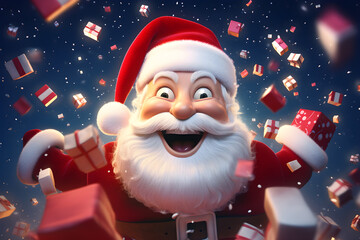 a santa claus with a lot of presents - obrazy, fototapety, plakaty