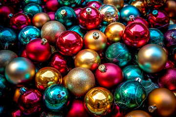 Fototapeta na wymiar New Year's background made of shiny multi-colored New Year's balls