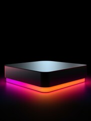 Colorful Minimalistic Product Podium. The Stage for Product Presentation on Black Background. Geometric Platform Pedestal. Ai Generated Vertical Podium Mockup for a Product advertisement.
