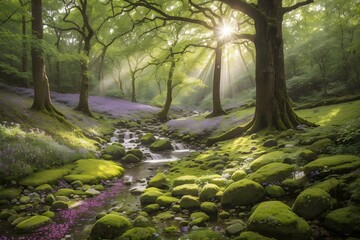 Fototapeta premium River in the forest, Forest landscape