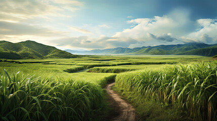 Sugarcane fields grow in the tropics. - obrazy, fototapety, plakaty