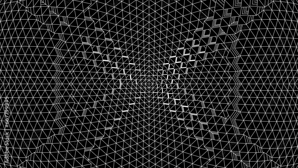 Poster Geometric grid background with 80s styled mesh. Cyberpunk abstract background with retro computer grid.