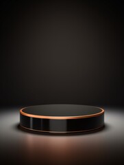 Glossy Leather Minimalistic Product Podium. The Stage for Product Presentation on Black Background. Geometric Platform Pedestal. Ai Generated Vertical Podium Mockup for a Product advertisement.