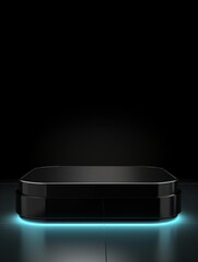 Glossy Surface Minimalistic Product Podium. The Stage for Product Presentation on Black Background. Geometric Platform Pedestal. Ai Generated Vertical Podium Mockup for a Product advertisement.