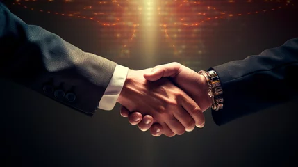 Foto op Plexiglas Robot and man shake hands. Generative AI, © Erik