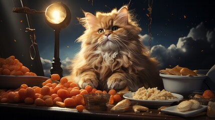 A photo for a cat food commercial - obrazy, fototapety, plakaty