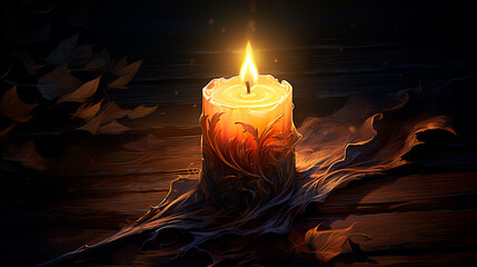 Naklejka premium A candle burns in the dark. Generative AI,