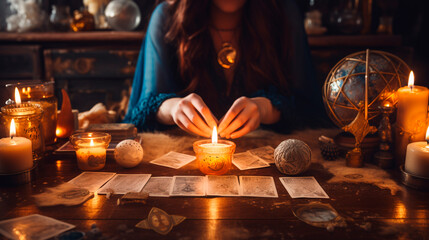 A fortune teller tells fortunes in a dark room. Generative AI,
