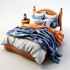 Bed, Cartoon 3D , Isolated On White Background 