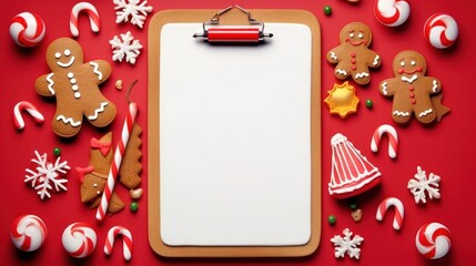 Christmas Clipboard with  Gift and Decoration Objects for List Making and Event Planning - obrazy, fototapety, plakaty