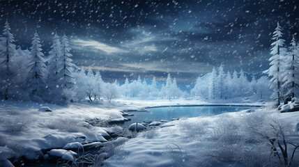 a winter night with many snow covering