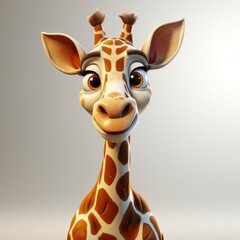 Giraffe, Cartoon 3D , Isolated On White Background 