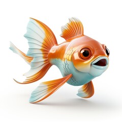 Goldfish, Cartoon 3D , Isolated On White Background 
