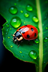 Fototapeta premium Ladybug on a leaf of grass. Generative AI,