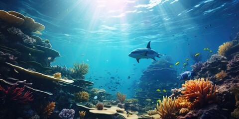 Underwater Scene - Tropical Seabed With Reef And Sunshine