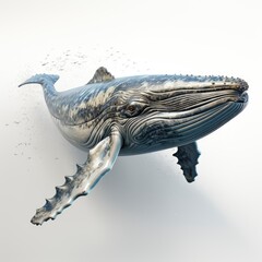 Humpback Whale, Cartoon 3D , Isolated On White Background 