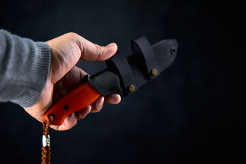 Naklejka premium stainless steel knife. handmade knife. a beautiful knife. kitchen knife. Japanese knife.