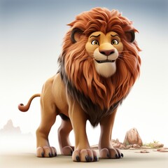 Lion, Cartoon 3D , Isolated On White Background 