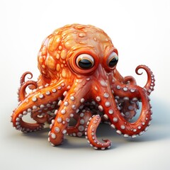 Obraz premium Octopus, Cartoon 3D , Isolated On White Background 