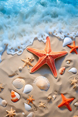 Starfish on the seashore. Generative AI,