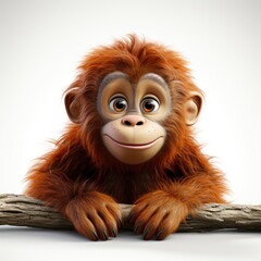 Orangutan, Cartoon 3D , Isolated On White Background 