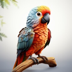 Parrot, Cartoon 3D , Isolated On White Background 