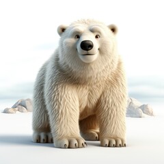 Polar Bear , Cartoon 3D , Isolated On White Background 