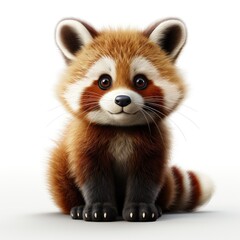 Fototapeta premium Red Panda, Cartoon 3D , Isolated On White Background 