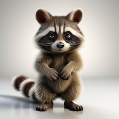 Raccoon, Cartoon 3D , Isolated On White Background 