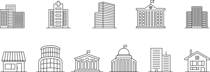 Building Line Vector Icon Set